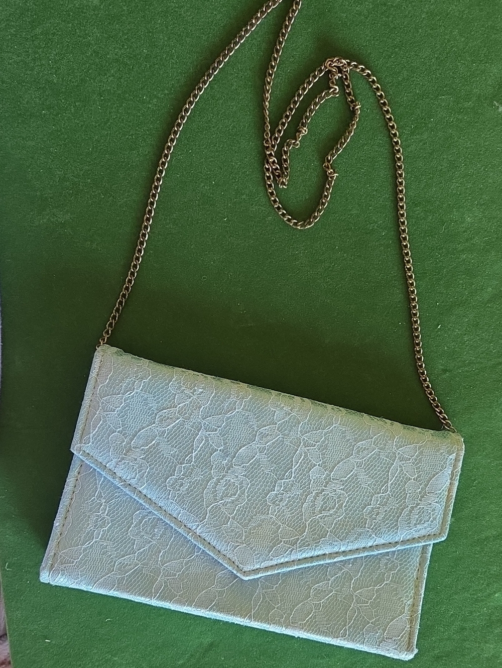 Vintage Light Blue Lace Envelope Clutch with Chain Strap